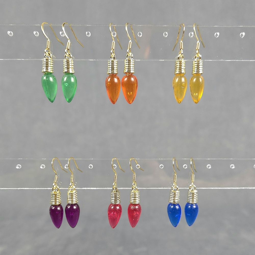 Festive Christmas Light Bulb Dangle Earrings 18k Gold Plated Ear Wire Hooks